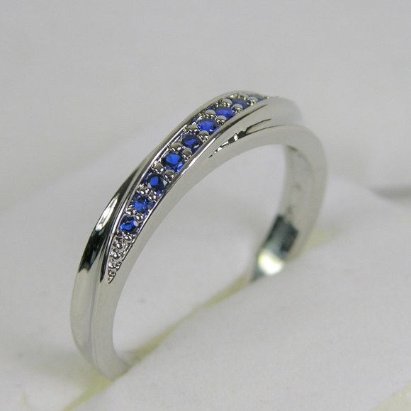 Pave 18k White Gold Plated & Sapphire Zircon Ring - Picture 3 of 6